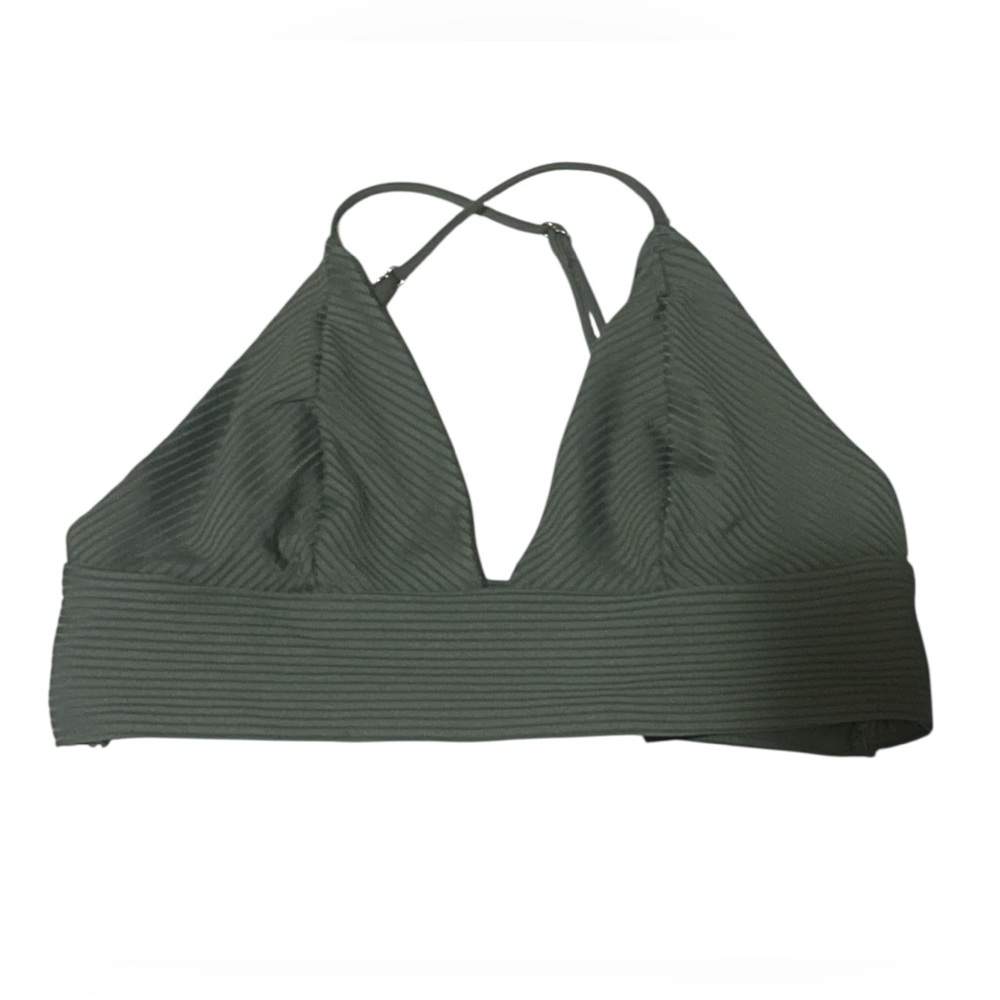 H&M Olive Green Ribbed Triangle Bikini Top